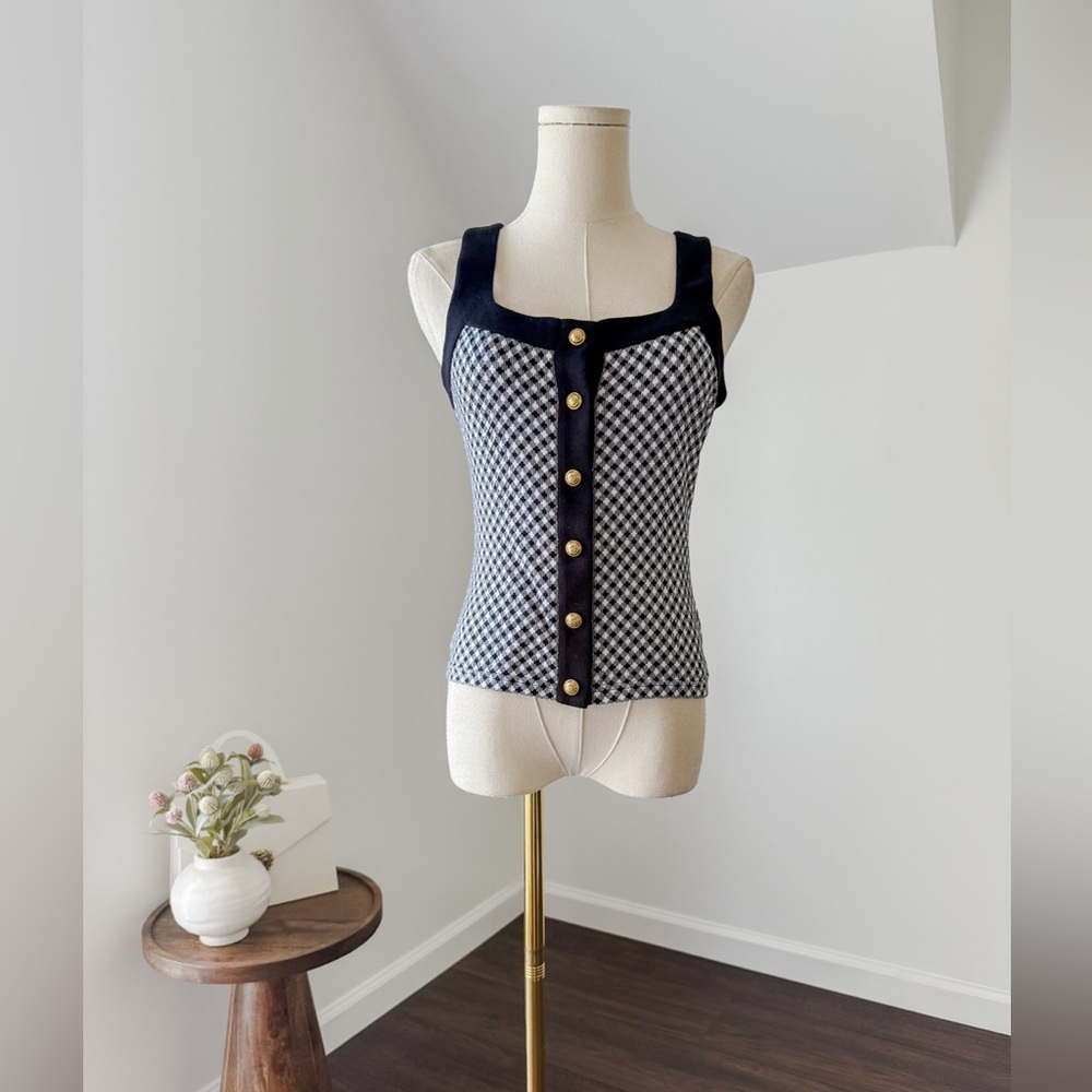 Balmain Gingham Button Tank Top - image 2